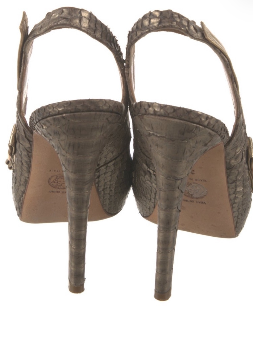 Versace Gold Python-Effect Peep-Toe Slingback Heels - Picture 4 of 5